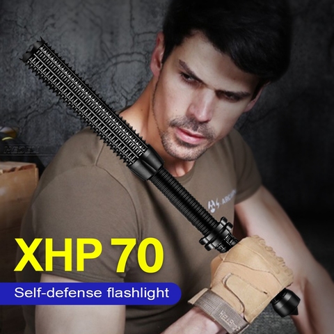 Baseball tactique lampe de poche torche télescopique auto-défense plus puissant chasse XHP70 lampes de poche 18650 lumière à LED Rechargeable ► Photo 1/6