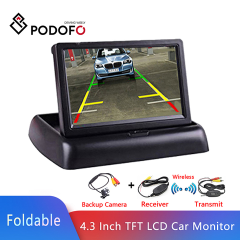 Podofo-moniteur de voiture LCD pliable de 4.3 pouces TFT, caméra inversée, système de stationnement pour moniteurs de recul de voitures, NTSC PAL ► Photo 1/6