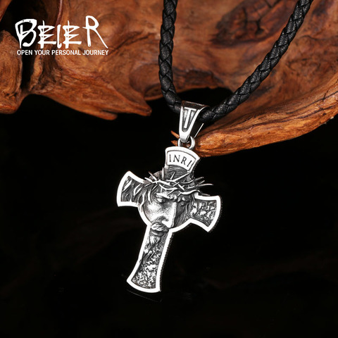 Beier – collier en acier inoxydable pour homme, chaîne avec pendentif Christ, jésus, bible, jésus, accessoire pour homme, bijoux ► Photo 1/2
