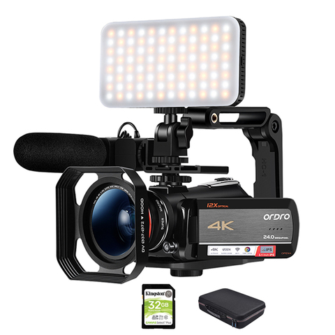 Ordro AC5 Vlog Caméra Caméscope 4K Professionnel 12X Optique Zoom Caméras Vidéo avec Microphone LUMIÈRE LED, pour la Diffusion En direct ► Photo 1/6