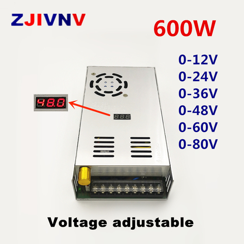 Alimentation de commutation 600W, tension de sortie réglable 0-12V 24V 36V 48V 50V 60V 80V, affichage numérique, alimentation ca à cc ► Photo 1/6