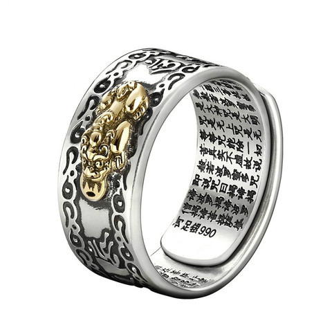 Feng Shui PIXIU – bague à breloques pour homme et femme, amulette porte-bonheur avec inscription sculptée, ouverte et ajustable, bijoux bouddhistes, cadeau ► Photo 1/6