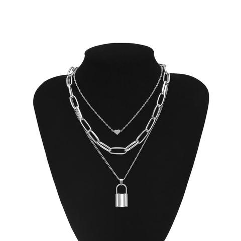 Collier à chaînes multi-couches Hip-Hop, pour femmes/hommes, pendentif, cadenas, punk, bijoux emo grunge Goth ► Photo 1/6