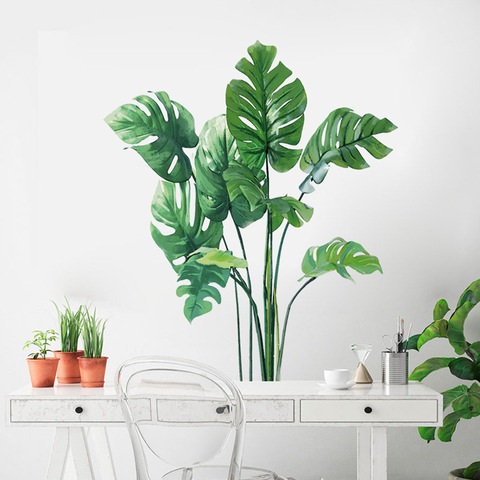 Mamalook – grand autocollant mural plante verte tropicale, feuilles, décor de salle de maison, décor de paume, fresque en PVC ► Photo 1/6