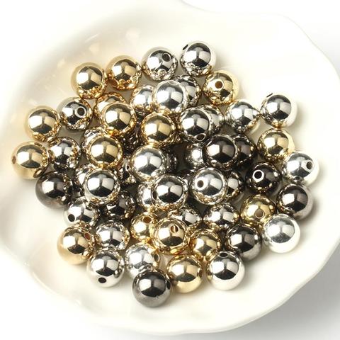 Lot de 500 perles CCB rondes en acrylique, 3, 4, 6, 8, 10, 12mm, couleur or et argent, pour la fabrication de bijoux, fournitures, accessoires de bricolage ► Photo 1/6