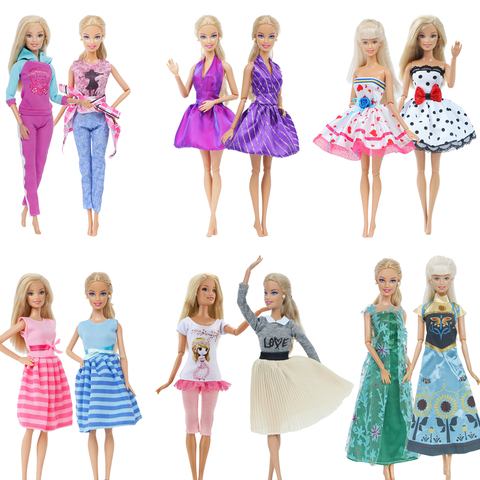 2 pièces/lot robe de poupée à la main pour poupée Barbie tenue quotidienne décontractée jumeaux tenue jupe rose bleu vêtements accessoires enfants jouet ► Photo 1/6