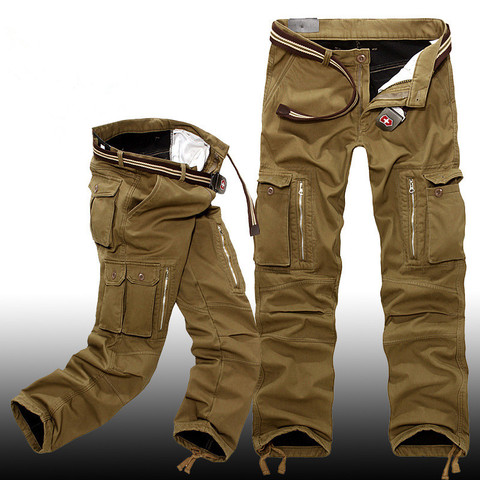 Hiver Hommes Épais Chaud Polaire Doublure Lâche Salopette Pantalon En Plein Air Formation Randonnée Camping Zipper Poches Cargo Militaire Pantalons ► Photo 1/6