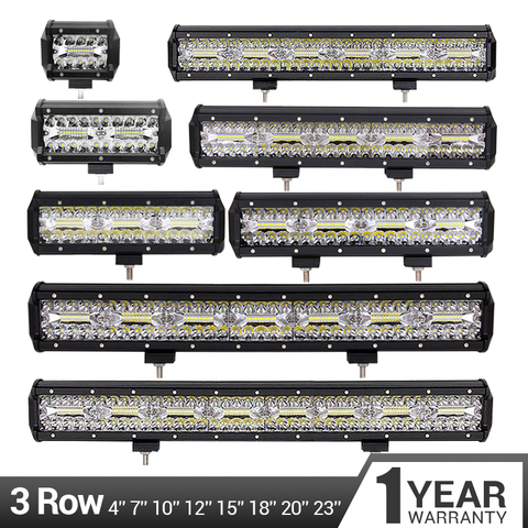 Barre lumineuse Led pour tracteur SUV, 3 rangées, 4x4, 4 7 10 12 15 18 20 pouces, lampe de travail pour voiture tout terrain, 60W 120W 180W 240W 300W 360W 420W ► Photo 1/6