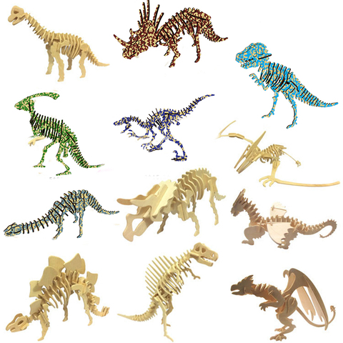 Puzzle 3D en bois couleur dinosaure laser, jouet éducatif pour enfants, matériel fait à la main de l'école primaire ► Photo 1/6