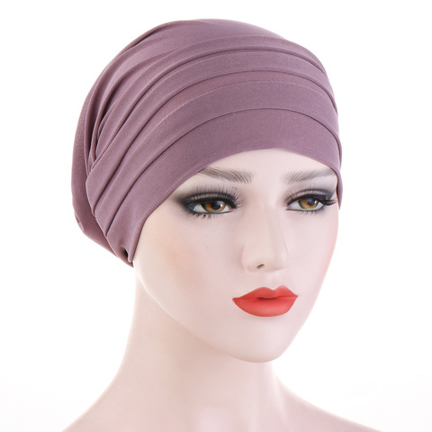 2022 nouveau printemps couleur bonbon Turban casquette chimiothérapie bandeau front Pile chapeau musulman foulard femmes cheveux accessoires ► Photo 1/6