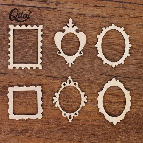 QITAI 36 pièces/ensemble cadre inachevé sculpté ornements en bois embellissement pour Scrapbooking carte mur arbre bricolage artisanat décor WF081 ► Photo 1/6