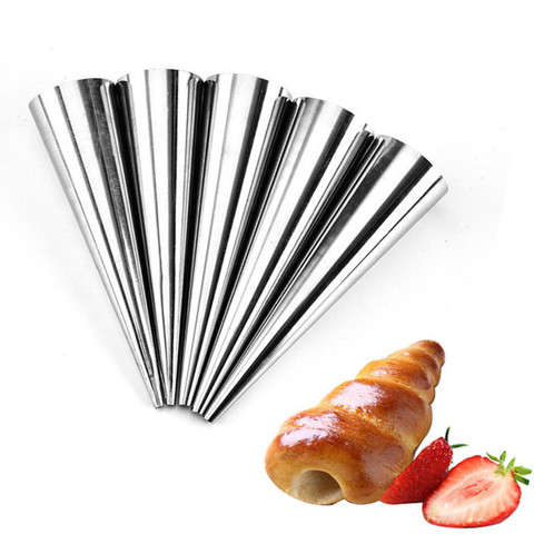 Moules à Croissants en spirale en acier inoxydable 6 pièces/ensemble, Tube conique, en rouleau, corne de crème, buse de glaçage, outil de pâtisserie ► Photo 1/6