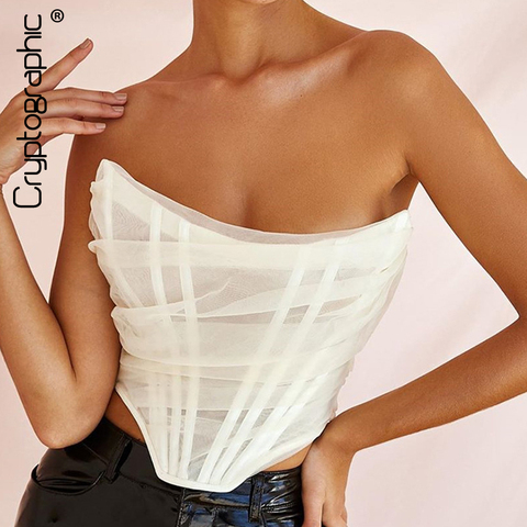 Cryptographique sans manches mode Bustier Bustier Corset culture hauts femme maille dos nu blanc haut pour femme hauts fermeture éclair été 2022 ► Photo 1/6