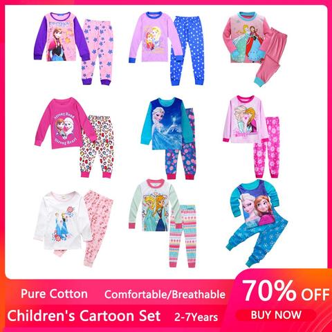 Ensemble pyjama princesse Anna Elsa pour enfants, nouvelle collection, vêtements pour filles et garçons, chemise à manches longues + pantalon, 2 pièces/ensemble de dessin animé ► Photo 1/6