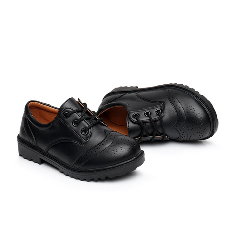 Chaussures en cuir noir et blanc pour enfants, chaussures de performance scolaire britannique, décontracté, lacets en cuir souple, taille 26 à 42 ► Photo 1/6