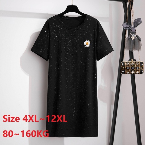 Robe d'été grande taille 8XL 10XL 12XL 100KG 160KG, robe femme élégante, col rond, manches courtes, robes noires imprimées de fleurs ► Photo 1/6