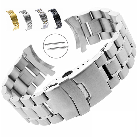 Acier inoxydable 18mm 20mm 22mm extrémité incurvée Bracelet de montre hommes femmes métal solide Double serrure boucle sangle Bracelet bande accessoires ► Photo 1/6