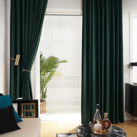 Rideaux de velours nordique vert Olive rideau de velours rideaux occultants chambre pour salon couleur unie couture rideau personnalisé ► Photo 1/1