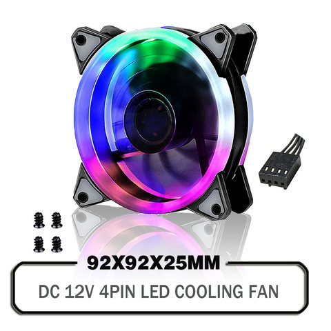 Refroidisseur de refroidissement à 4 broches, 92mm, ventilateur LED, 92x92x25mm, 12V cc, ventilateur Led CPU, GPU coque d'ordinateur ► Photo 1/6