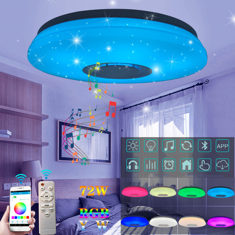 LED sans fil Bluetooth haut-parleur lecteur haut-parleur avec APP + télécommande RGB Dimmable plafonnier panneau lampe pour chambre à coucher ► Photo 1/6