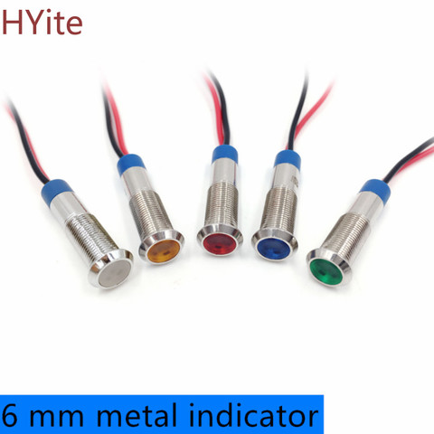 Indicateur lumineux LED métallique étanche, 6mm, 1 pièce, Signal lumineux, 6V, 12V, 24V, 220v, avec fil rouge, jaune, bleu, vert, blanc ► Photo 1/5