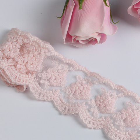 Fil de broderie en coton rose 3Yards, ruban de dentelle crocheté bordure dentelle fleur, accessoires de vêtement, bricolage, 4cm, livraison gratuite ► Photo 1/5