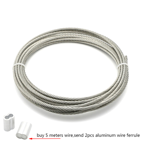 Corde à linge, antirouille, 5 mètres, câble en acier, diamètre 0.8mm 1mm 1.2mm 2mm, 7x7, diamètre 1.5 ► Photo 1/3