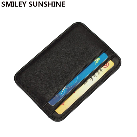 Portefeuille porte-cartes en cuir authentique Slim pour hommes, porte-cartes de visite, noir ► Photo 1/6