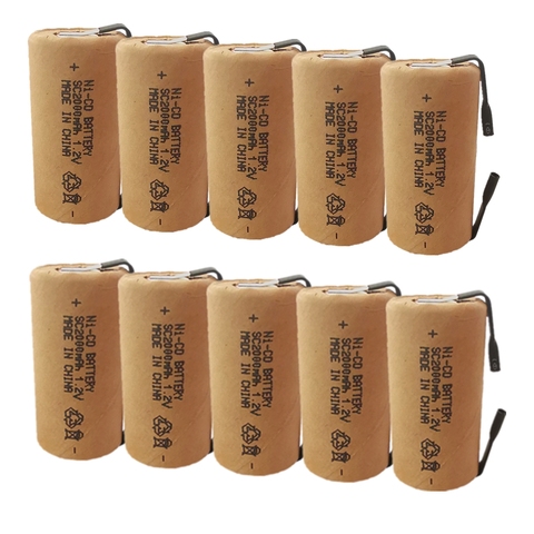 Lot de 10 batteries ni-cd SC2000mAh, nickel, haute qualité, avec onglets, haute puissance, Sub C 10C 1.2V, rechargeables, pour outils électriques, perceuse électrique ► Photo 1/6