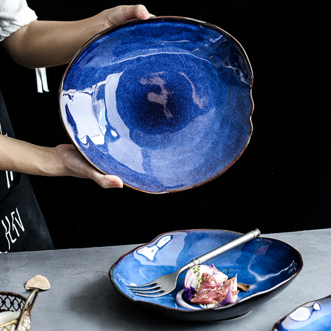 KINGLANG – assiette en céramique, assiette de nourriture nordique, poterie ménagère, assiette irrégulière, plateau à salade, vaisselle ► Photo 1/5