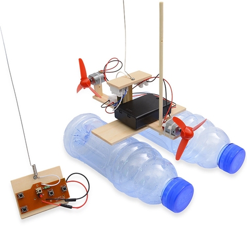 Assemblé éolienne modèle bateau en bois télécommande bateau bricolage Science jouets éducatifs cadeau modèle créatif ► Photo 1/6