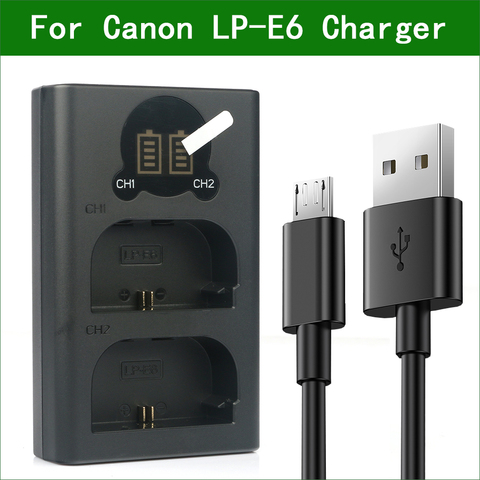 Chargeur de batterie double USB pour Canon EOS 5DS r60d 70D 80D 90D 5D Mark II III IV XC10 XC15 6D 7D Mark II ► Photo 1/6