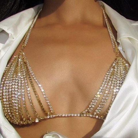 Diamant corps poitrine chaîne accessoires de sexe multi-couche strass Bikini fête harnais soutien-gorge porno BDSM Bondage femmes Sexy Lingerie ► Photo 1/6