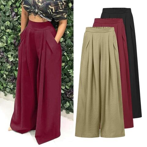 Celmia femmes Pantalon large 2022 automne taille haute plissé Pantalon poches décontractées larges élégant Palazzo grande taille Pantalon Femme ► Photo 1/6