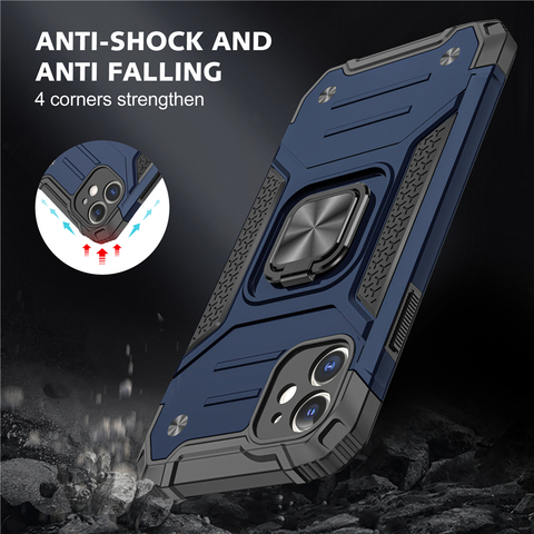 Étui magnétique avec anneau de doigt en métal, coque arrière pour iPhone 12 Mini 11 Pro Max Xs Max XR X 8 7 6 6s Plus SE 2022 ► Photo 1/6