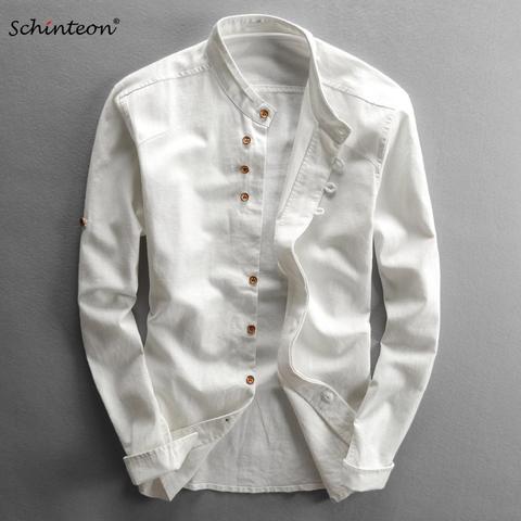 Schinteon – chemise à manches longues en coton et lin pour hommes, décontractée, Slim, confortable, traditionnelle chinoise, col Mandarin, M-7XL ► Photo 1/6
