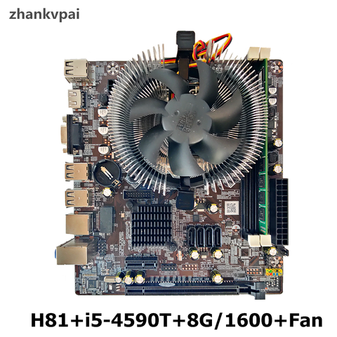 H81-carte mère LGA 1150, carte mère avec processeur Intel Cori5-4590T, 1 pièce x 8 go 1600MHz DDR3 + ventilateur ordinateur de bureau de mémoire SATA III, VGA et HDMI ► Photo 1/5