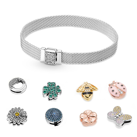 S925 argent couleur bracelet bricolage perles Bracelet Fit luxe original breloques femmes Bracelet bijoux cadeaux pour les femmes 16-21cm ► Photo 1/6