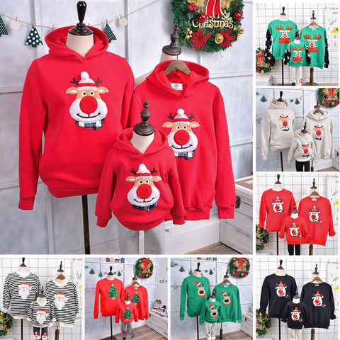 Christmas Family Sweater 2022 Winter Polar Fleece Warm Deer Mother Daughter Father Son Hooded Baby Rompers Family Clothing ► Photo 1/6