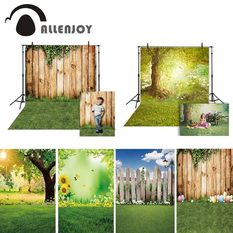 Allenjoy printemps photographie décors pâques herbe lierre parc en bois mur fond pour photo studio photocall photophone fond ► Photo 1/6