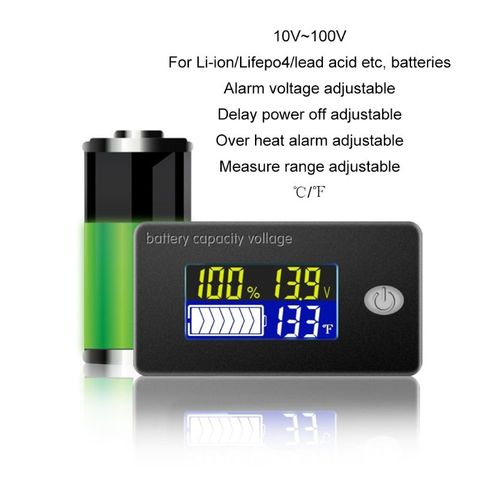Indicateur de capacité de batterie universel 12V 24V 36V 48V 60V 72V 10-100V Li-ion Lifepo4 moniteur de batterie au plomb avec température ► Photo 1/6