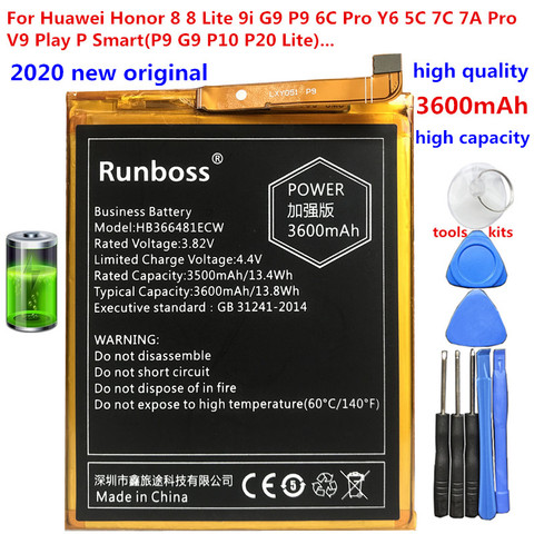 Batterie 2022 mAh pour Huawei Honor 6c Pro V9 Play 3600 Y6 JMM-L22/Y6 Prime 2022 Y7 2022 P9 G9 5C, originale, nouvelle collection 2022 ► Photo 1/6
