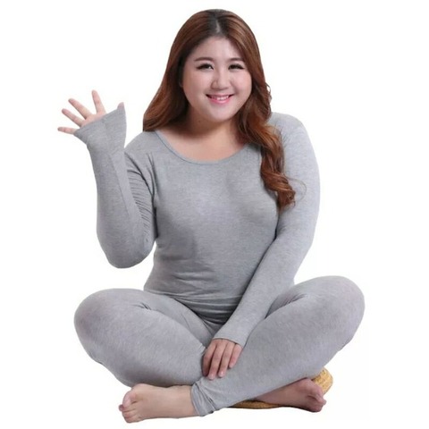 Sous-vêtements thermiques grande taille pour femmes, costume Long Johns, couleur unie, sous-vêtements chauds pour filles, automne, hiver, 3XL, 4XL et 5XL ► Photo 1/6