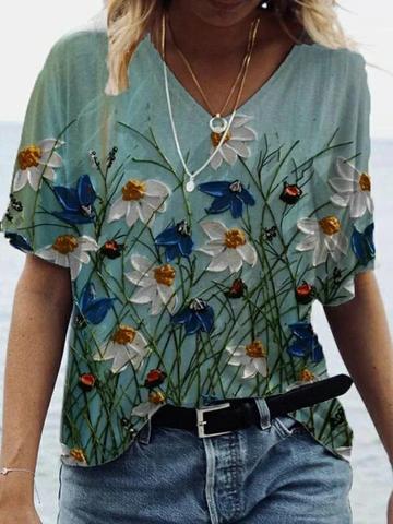 Chemisier Chemise Mode 2022 Grande Taille Hauts Femmes Décontracté Col V Chemise T-shirts Dames Lâche Imprimé Floral Tunique Chemise ► Photo 1/6