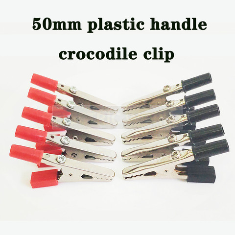 Clips Crocodile 50mm, 2-10 pièces, connecteur de fils, connecteur de prise pour batterie, poignée en plastique, sonde de Test, Clips Alligator en métal ► Photo 1/6