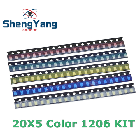 Kit LED 100, 1206 pièces = 5 couleurs, 20 pièces par paquet, rouge, blanc, vert, bleu, jaune, 1206 ► Photo 1/6