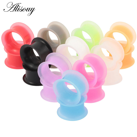 Paire Silicone Flexible mince Double évasé chair Tunnel bouchons d'oreille jauge d'oreille expanseur civière boucles d'oreilles Piercing d'oreille ► Photo 1/6