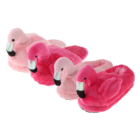 Mignon dame adolescent Flamingo doux en peluche pantoufles chaudes hiver chaud maison pantoufles femmes animaux en peluche pantoufles ► Photo 1/6