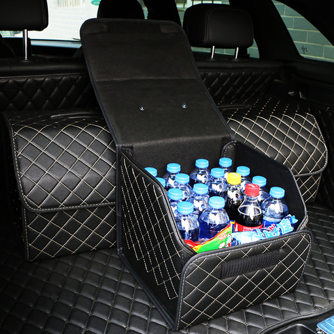 Pliable Sac de Rangement De Coffre De Voiture Organisateur avec Couvercle De Voiture Portable De Stockage Rangement Rangement En Cuir PU Auto Coffre Organisateur ► Photo 1/6