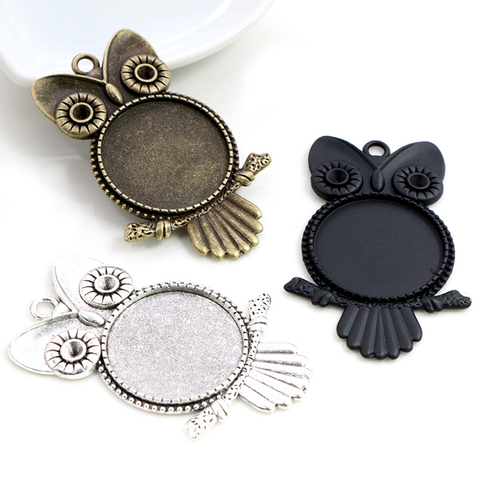 Nouvelle mode 5 pièces 25mm taille intérieure Antique argent plaqué Bronze noir hibou Cabochon réglage de la Base pendentif à breloques ► Photo 1/5